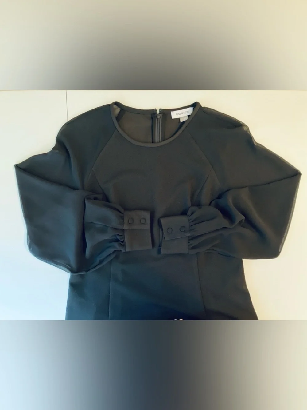 Calvin Klein Long-Sleeve Knee-Length Sheath Dress Size 8 Black Sheer Arms NWOT - Picture 12 of 12